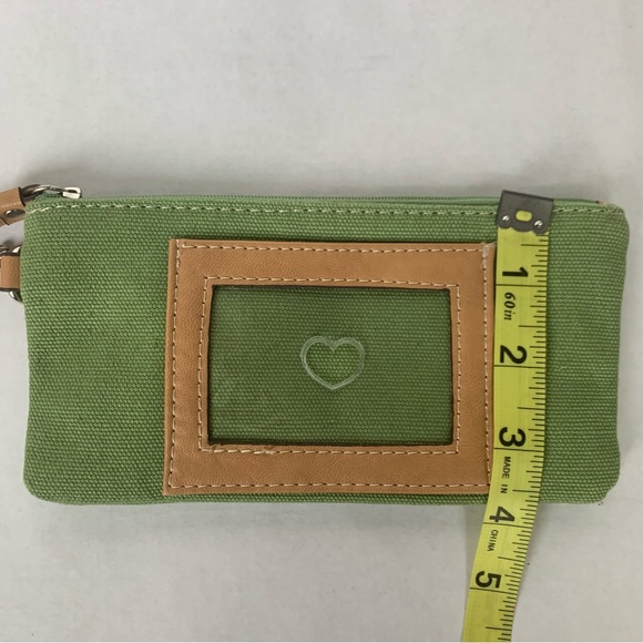 Light Green Canvas Spring Zipper Wristlet Vegan Strap and Card ID Holder Pocket - Picture 5 of 6